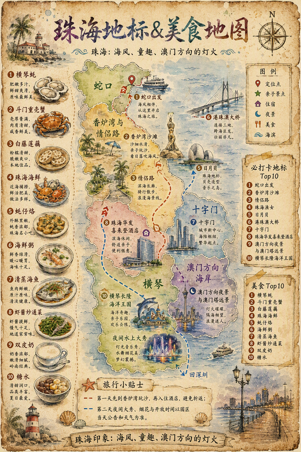 珠海两日家庭旅行总览路线地图